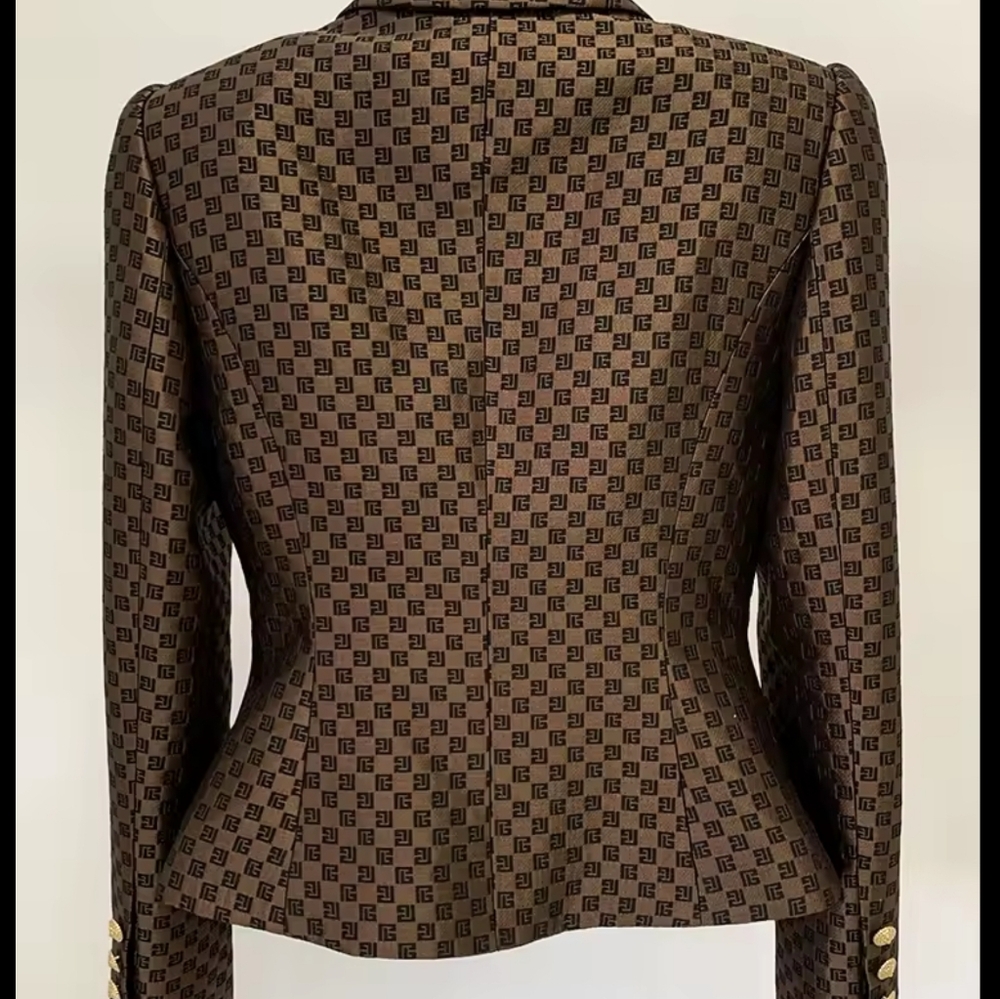 Designer Jacket Women's Double Breasted Slim Fitting Monogram Jacket - Picture 7 of 7